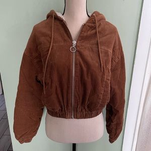LA Hearts Cropped Brown Corduroy bomber jacket